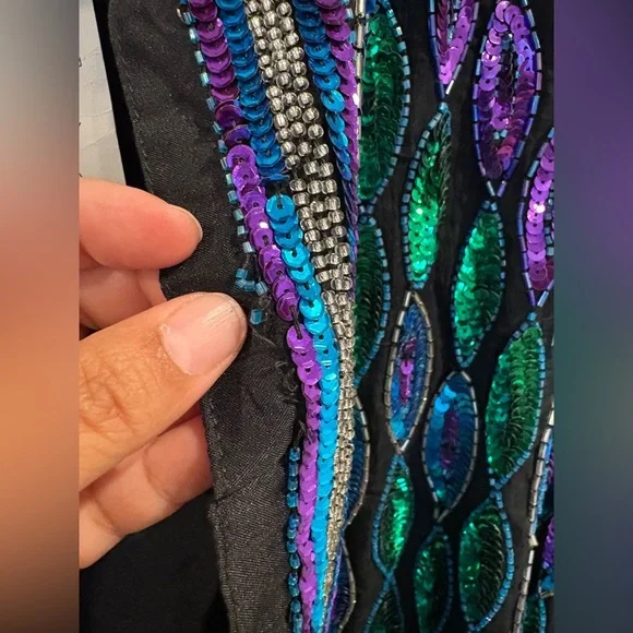 Vintage Laurence Kazar 100% silk beaded & sequined jacket size petite small New - Picture 15 of 16